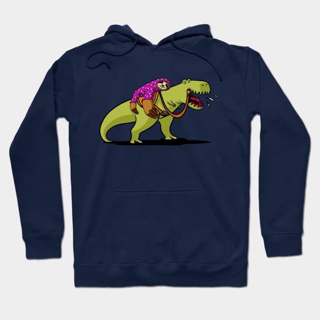 Lazy Sloth Riding T-Rex Dinosaur Hoodie by underheaven